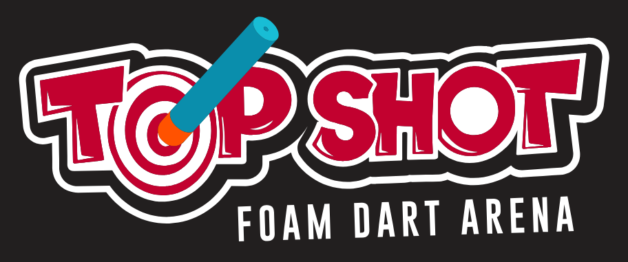 A logo for pop shop foam darts.