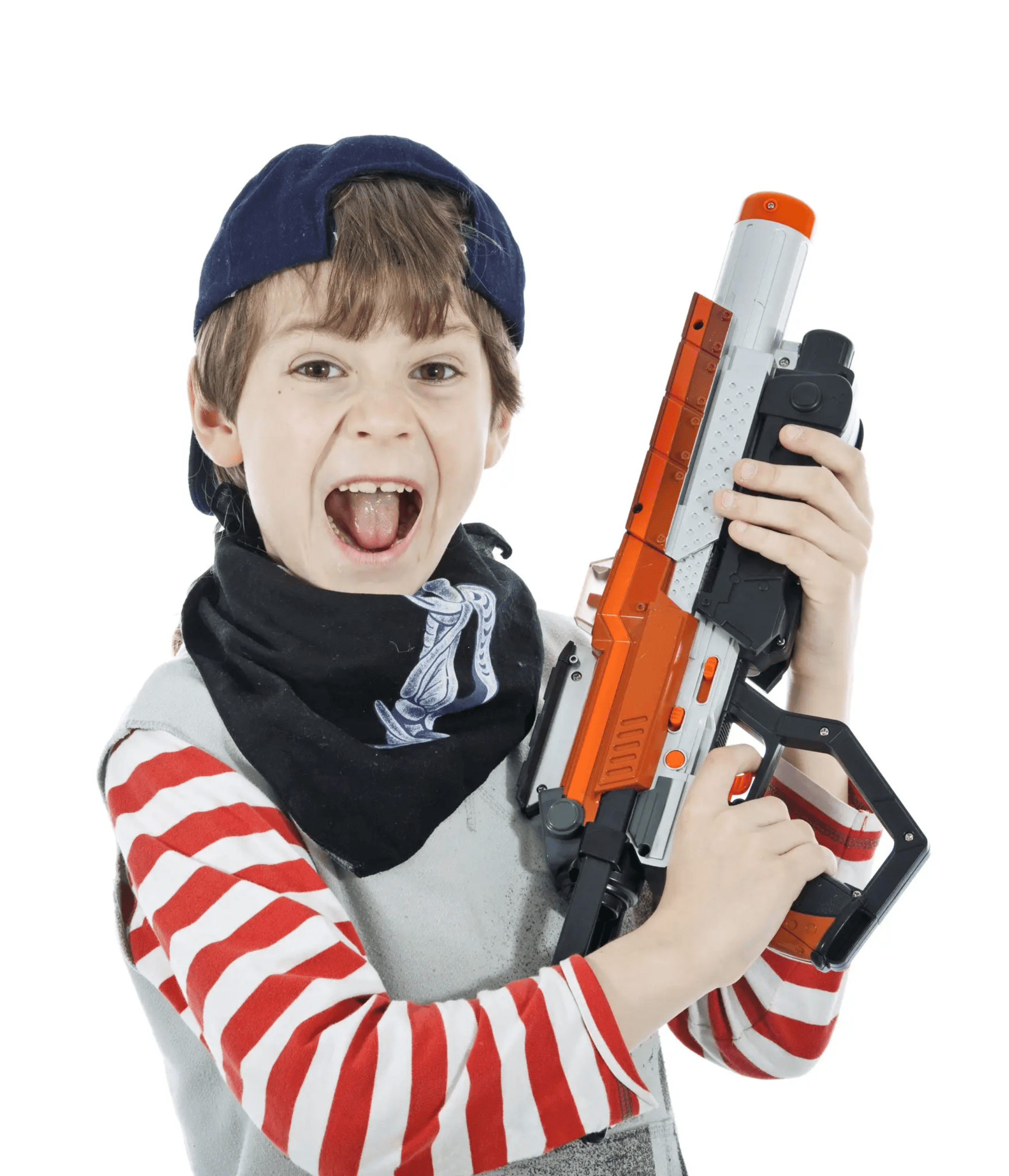 blob-60a4f85 A boy holding a nerf gun and wearing a bandana.